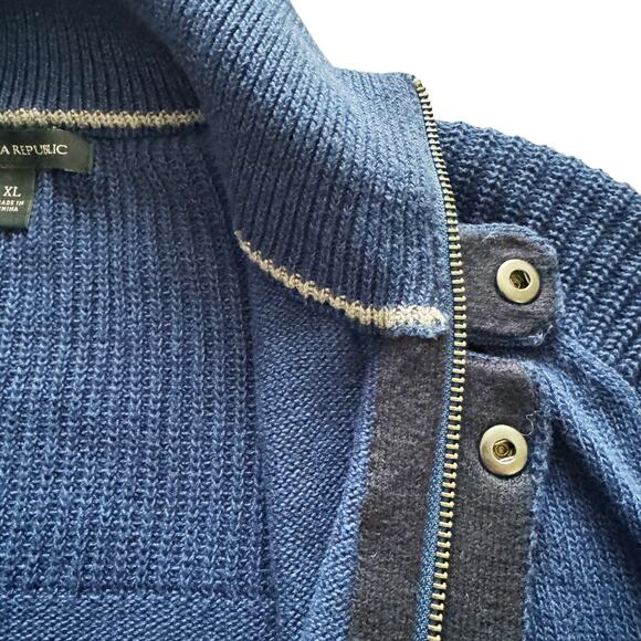 Banana Republic Full Zip Cardigan Knit sweater Men Sz XL Royal Blue Grandpacore - Picture 3 of 16